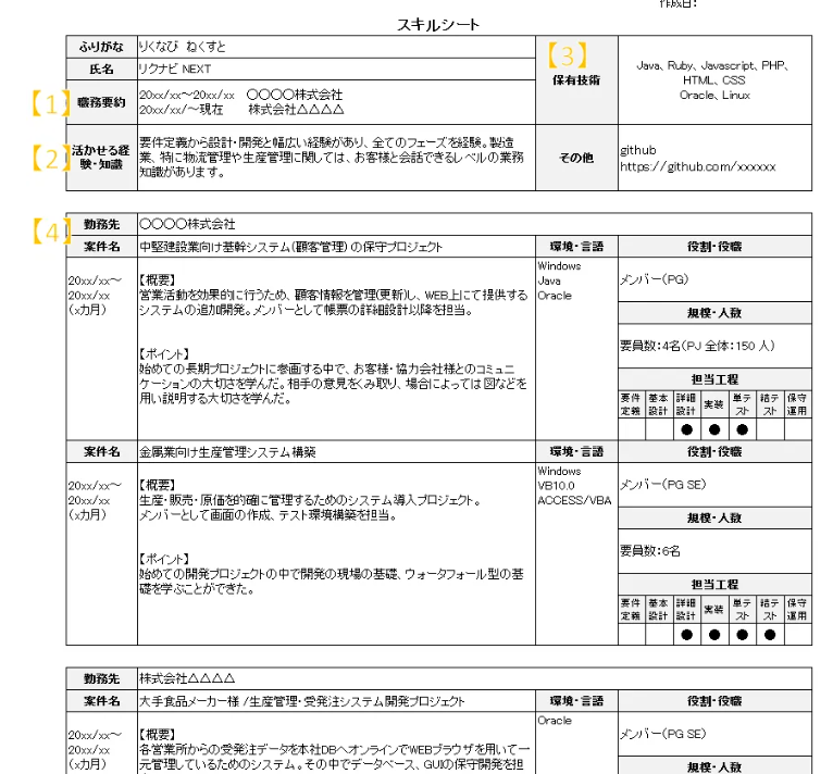 スキルシート例